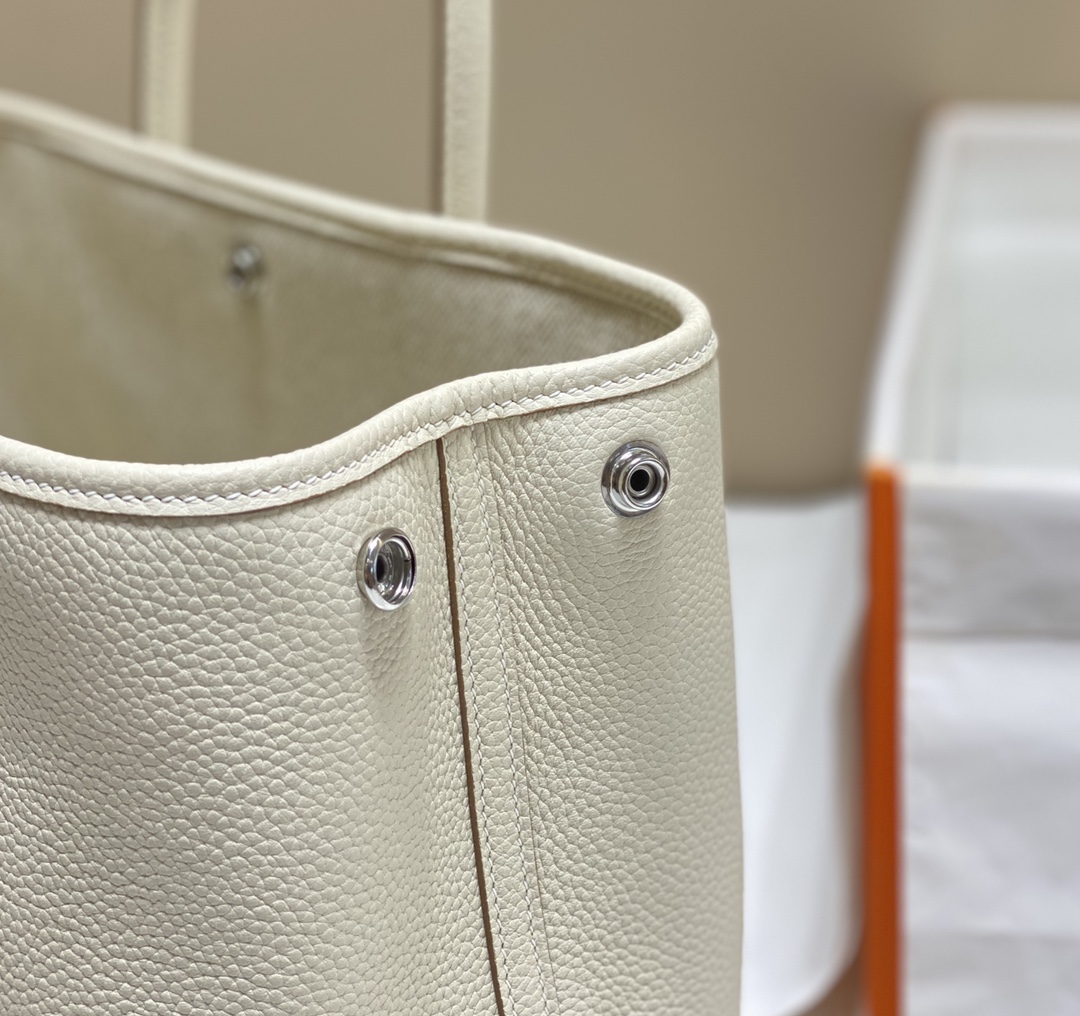 Hermes Garden Party 30cm Tote Handbag In Cream White Clemence Leather